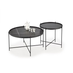 'JULIETA Set of 2 Benches, Black Marble / Black'