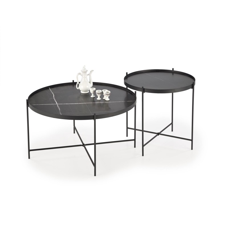 'JULIETA Set of 2 Benches, Black Marble / Black' 'JULIETA Set of 2 Benches, Black Marble / Black'