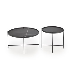 'JULIETA Set of 2 Benches, Black Marble / Black' 'JULIETA Set of 2 Benches, Black Marble / Black'