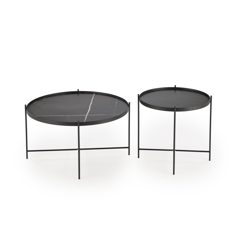'JULIETA Set of 2 Benches, Black Marble / Black' 'JULIETA Set of 2 Benches, Black Marble / Black'