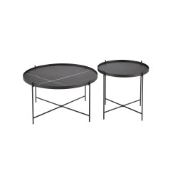'JULIETA Set of 2 Benches, Black Marble / Black' 'JULIETA Set of 2 Benches, Black Marble / Black'