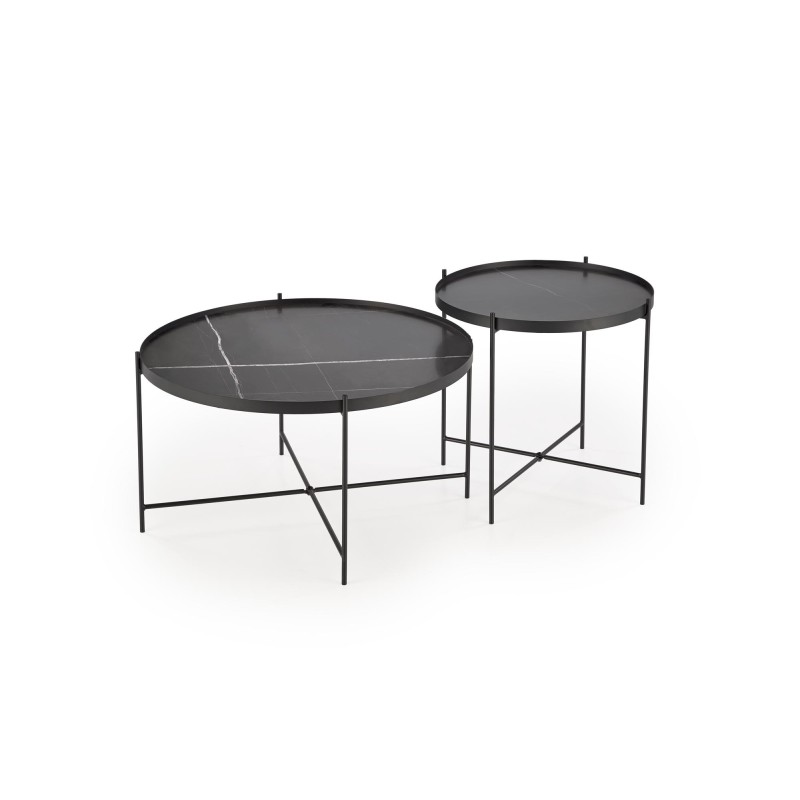 'JULIETA Set of 2 Benches, Black Marble / Black' 'JULIETA Set of 2 Benches, Black Marble / Black'