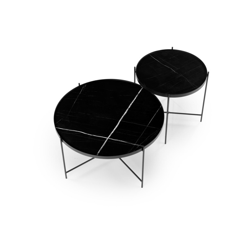 'JULIETA Set of 2 Benches, Black Marble / Black' 'JULIETA Set of 2 Benches, Black Marble / Black'