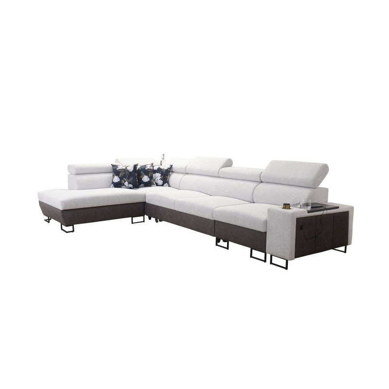 Prestige XI Mini corner sofa with sleeping function and USB port - Soft to the touch, Freya 210.02 + Tauro 8202