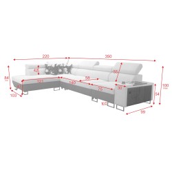 Prestige XI Mini corner sofa with sleeping function and USB port - Soft to the touch, Freya 210.02 + Tauro 8202