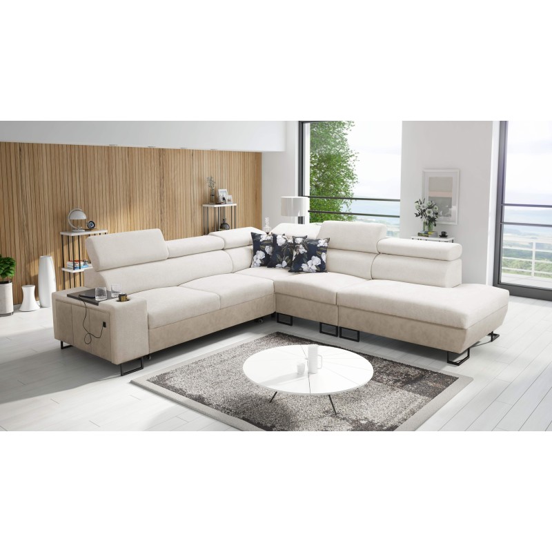 Esquina Prestige IX con función de cama y puerto USB - Suave al tacto, Freya 210.02 + Tauro 8203