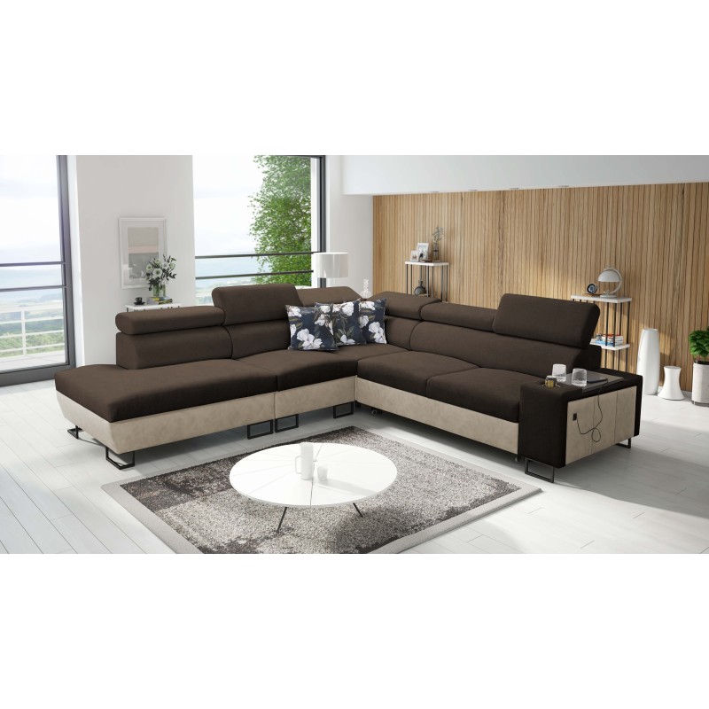Sofá esquinero Prestige IX con función de cama y puerto USB - Suave al tacto, Freya 210.08 + Tauro 8203