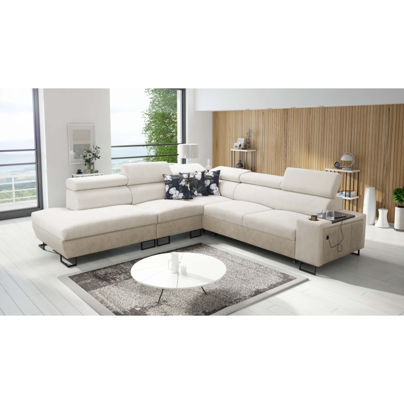 Esquina Prestige IX con función de cama y puerto USB - Suave al tacto, Freya 210.02 + Tauro 8203
