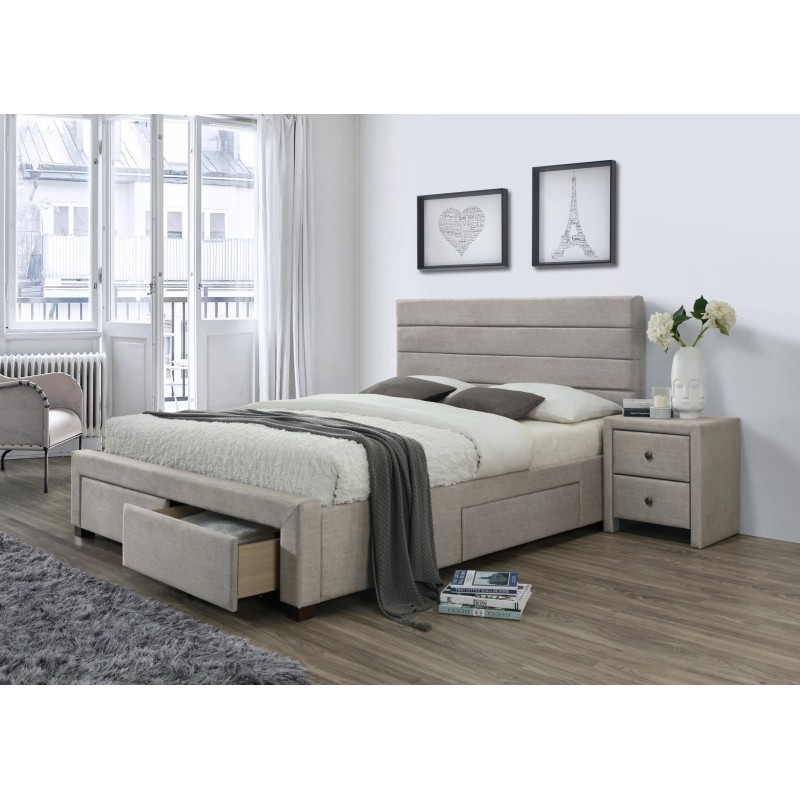 'KAYLEON Bed with Drawers Beige'