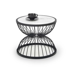 'KIM Coffee Table Top - White Marble, Frame - Black'