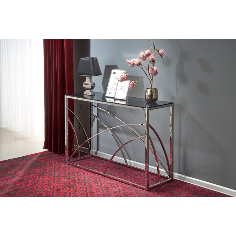 'KN5 Corner Shelf, Silver Frame - Smoked Glass' 'KN5 Corner Shelf, Silver Frame - Smoked Glass'