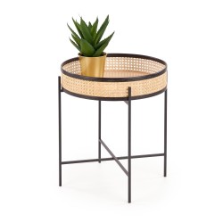 'LANIPA Black Bench / Natural Rattan'