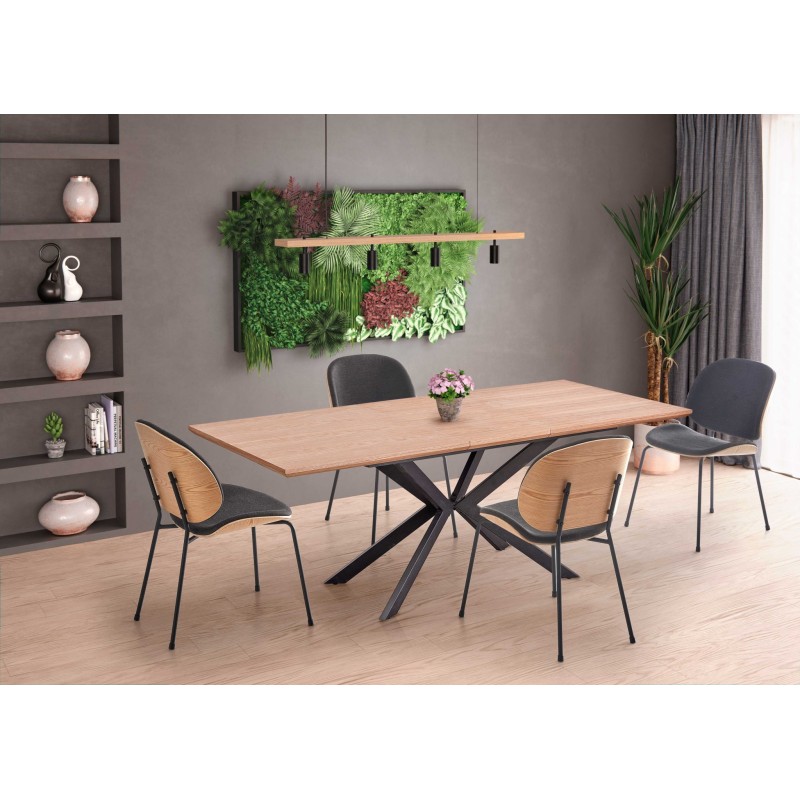 'LEGARTO Extendable Table Top - Natural Oak, Leg - Black' 'LEGARTO Extendable Table Top - Natural Oak, Leg - Black'