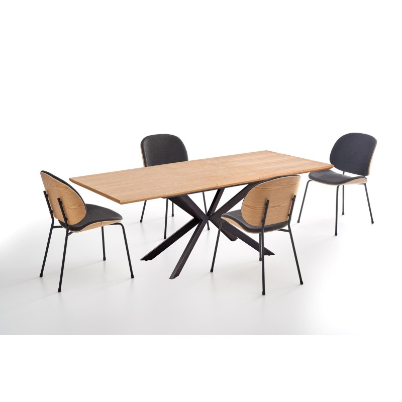 'LEGARTO Extendable Table Top - Natural Oak, Leg - Black' 'LEGARTO Extendable Table Top - Natural Oak, Leg - Black'