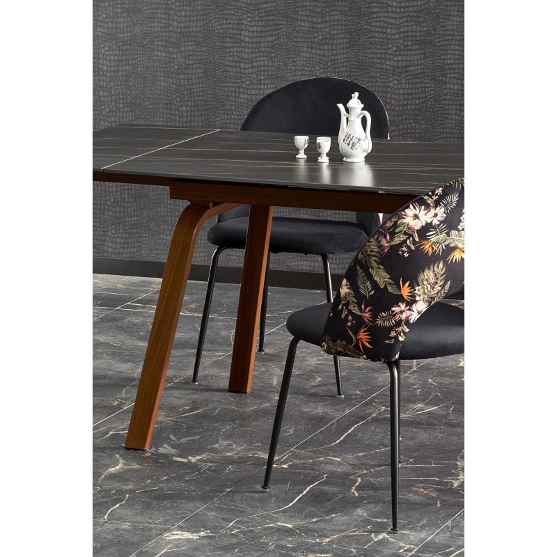 'LOZANO Extendable Table, Black Marble / Walnut' 'LOZANO Extendable Table, Black Marble / Walnut'