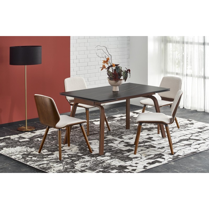 'LOZANO Extendable Table, Black Marble / Walnut' 'LOZANO Extendable Table, Black Marble / Walnut'