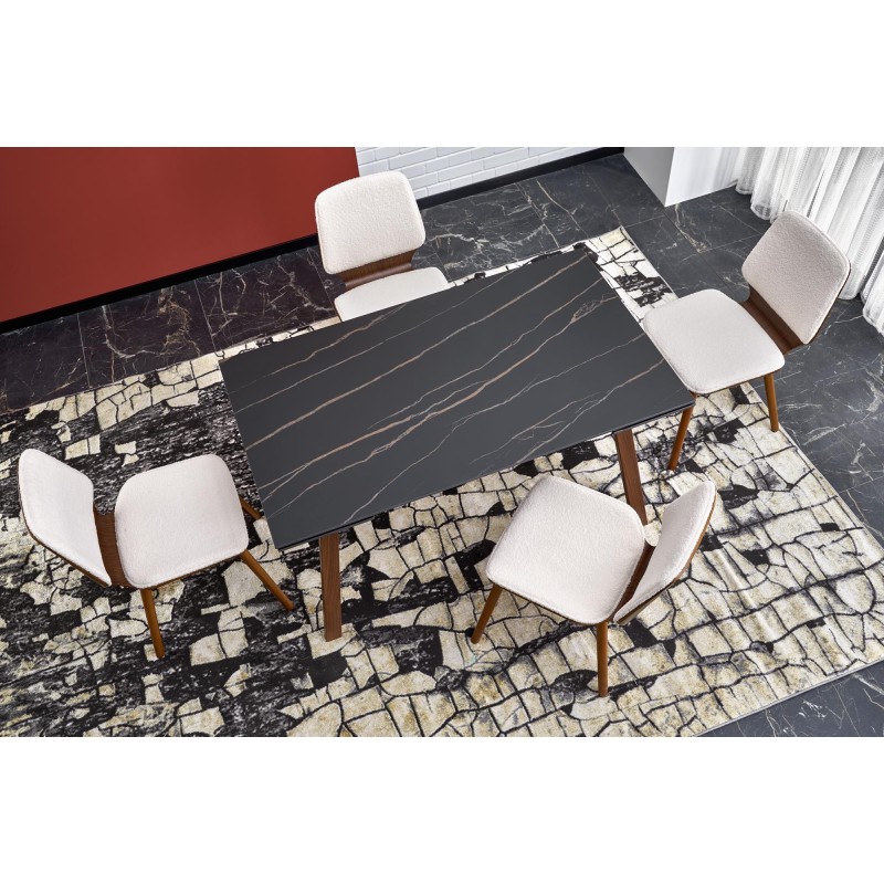 'LOZANO Extendable Table, Black Marble / Walnut' 'LOZANO Extendable Table, Black Marble / Walnut'