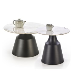 'MAGNETA Set of 2 Benches, White Marble / Black'