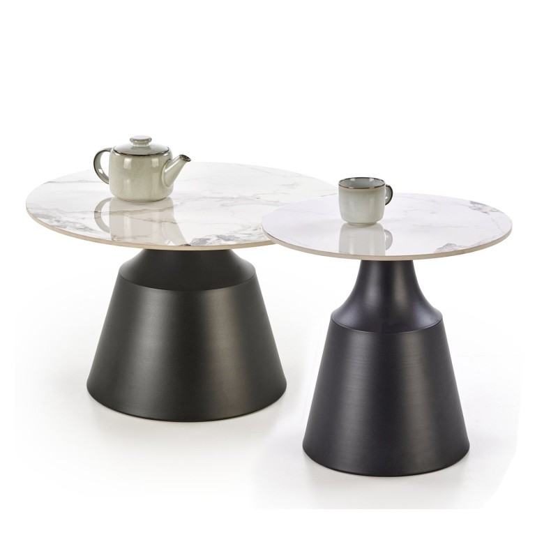 'MAGNETA Set of 2 Benches, White Marble / Black' 'MAGNETA Set of 2 Benches, White Marble / Black'