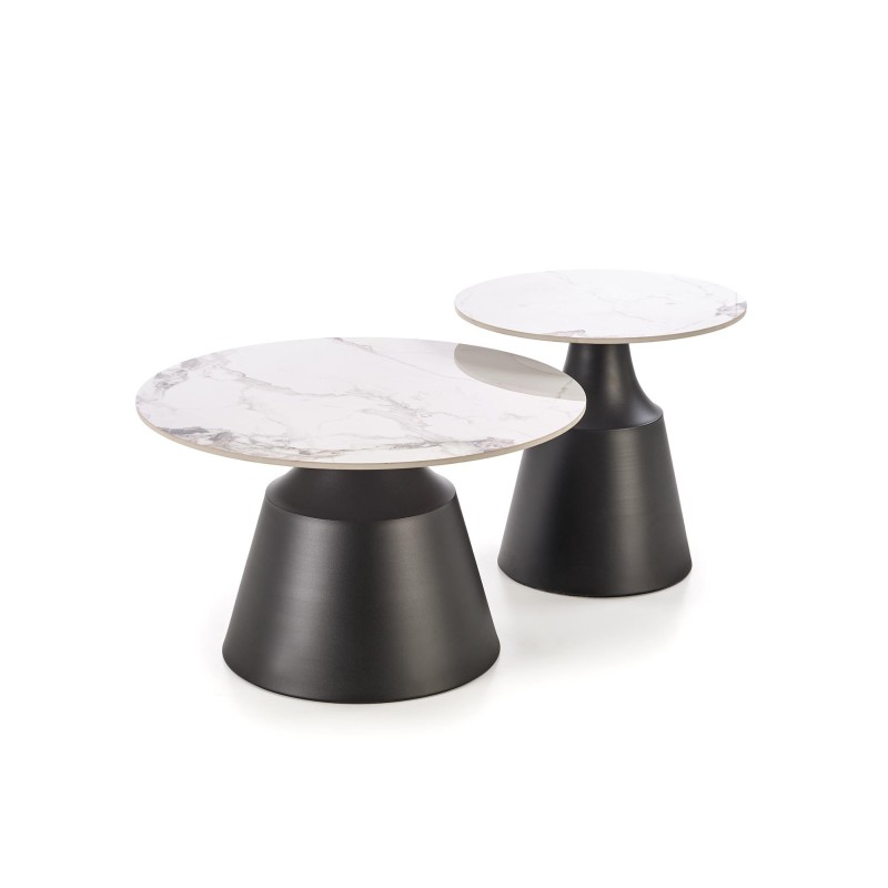 'MAGNETA Set of 2 Benches, White Marble / Black' 'MAGNETA Set of 2 Benches, White Marble / Black'