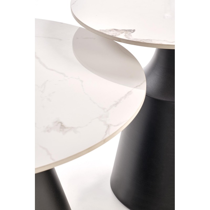 'MAGNETA Set of 2 Benches, White Marble / Black' 'MAGNETA Set of 2 Benches, White Marble / Black'