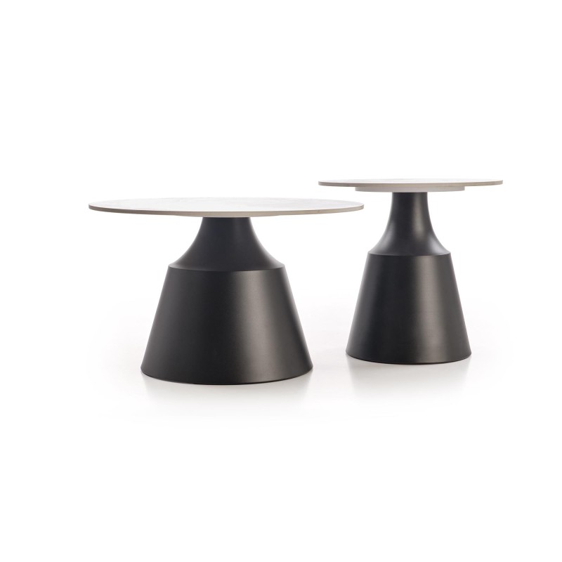 'MAGNETA Set of 2 Benches, White Marble / Black' 'MAGNETA Set of 2 Benches, White Marble / Black'