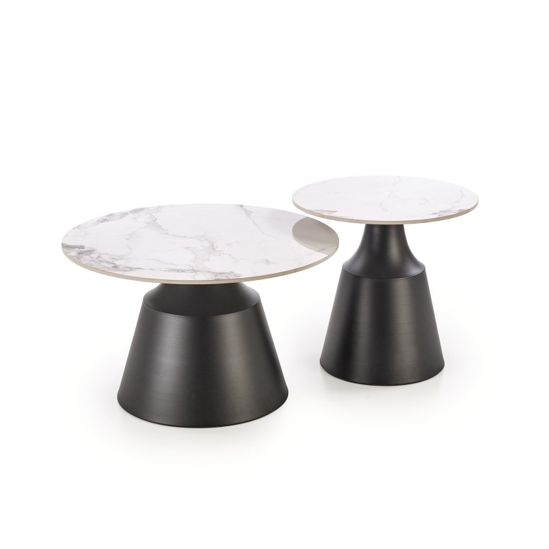 'MAGNETA Set of 2 Benches, White Marble / Black' 'MAGNETA Set of 2 Benches, White Marble / Black'