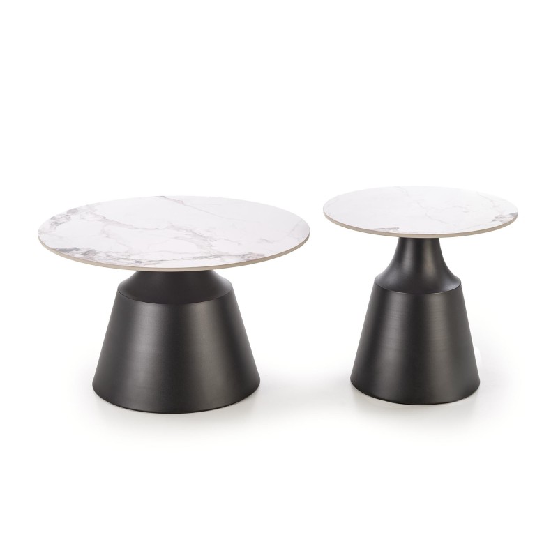 'MAGNETA Set of 2 Benches, White Marble / Black' 'MAGNETA Set of 2 Benches, White Marble / Black'