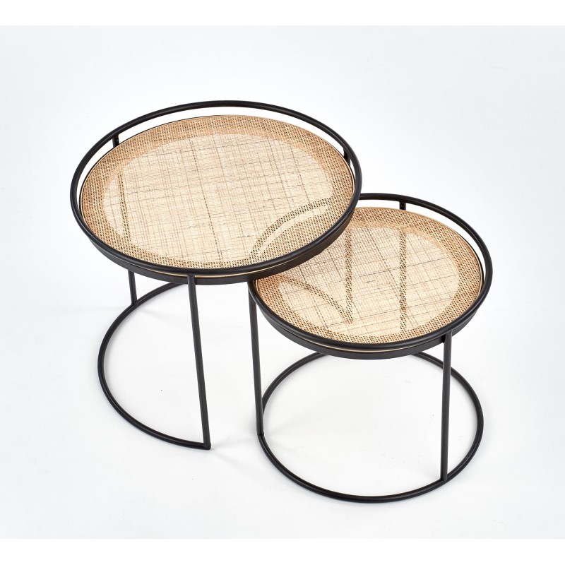 'MANADO Set of 2 Benches Black / Natural' 'MANADO Set of 2 Benches Black / Natural'