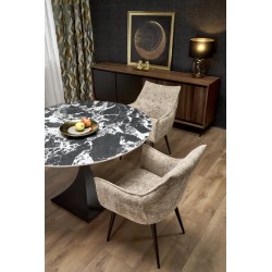 'MANUEL Round Table, Top - Black Marble, Leg - Black' 'MANUEL Round Table, Top - Black Marble, Leg - Black'