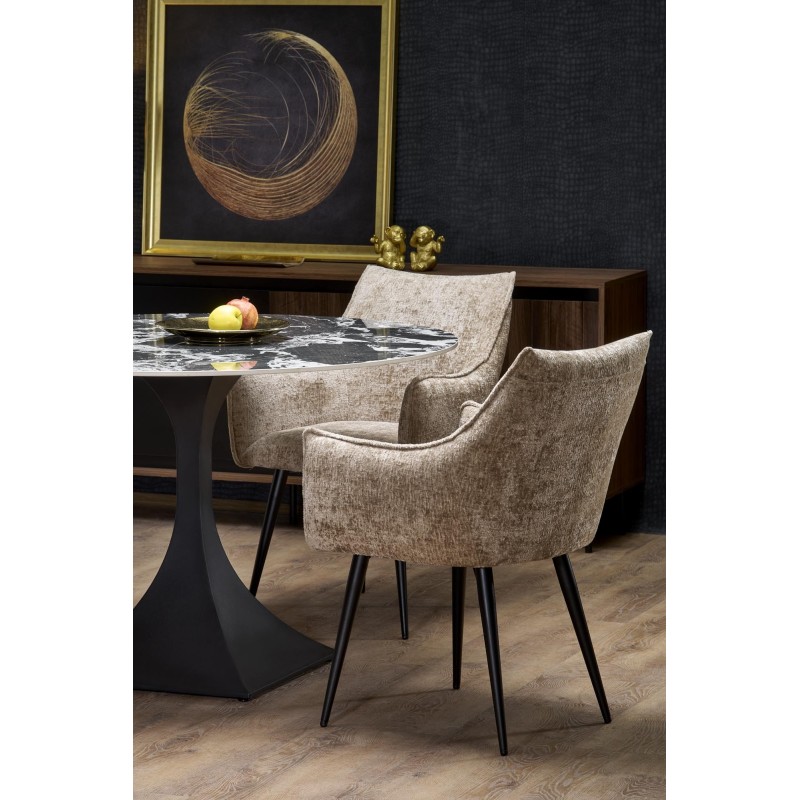 'MANUEL Round Table, Top - Black Marble, Leg - Black' 'MANUEL Round Table, Top - Black Marble, Leg - Black'