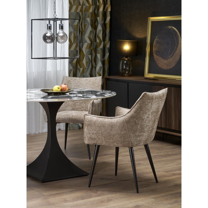 'MANUEL Round Table, Top - Black Marble, Leg - Black' 'MANUEL Round Table, Top - Black Marble, Leg - Black'
