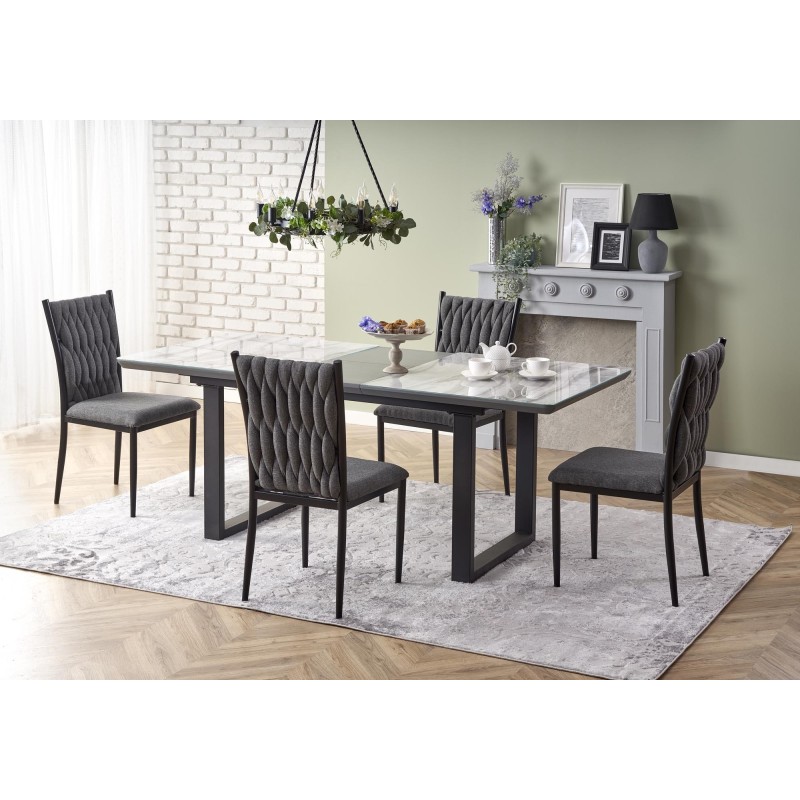 'MARLEY Extendable Table Top - White Marble / Ash Grey, Legs - Black' 'MARLEY Extendable Table Top - White Marble / Ash Grey, Legs - Black'