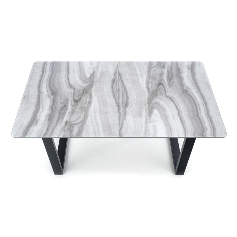 'MARLEY Extendable Table Top - White Marble / Ash Grey, Legs - Black' 'MARLEY Extendable Table Top - White Marble / Ash Grey, Legs - Black'