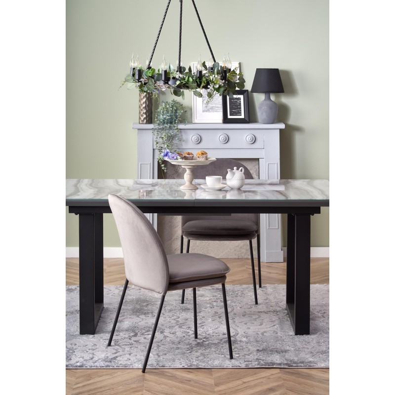 'MARLEY Extendable Table Top - White Marble / Ash Grey, Legs - Black' 'MARLEY Extendable Table Top - White Marble / Ash Grey, Legs - Black'