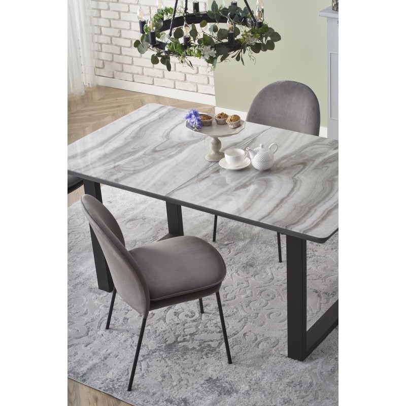 'MARLEY Extendable Table Top - White Marble / Ash Grey, Legs - Black' 'MARLEY Extendable Table Top - White Marble / Ash Grey, Legs - Black'
