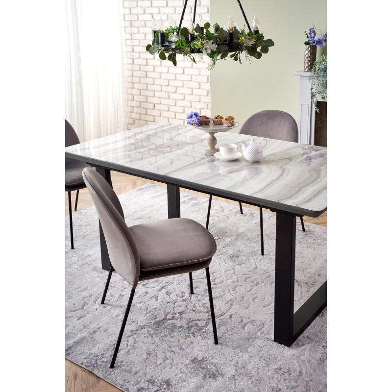 'MARLEY Extendable Table Top - White Marble / Ash Grey, Legs - Black' 'MARLEY Extendable Table Top - White Marble / Ash Grey, Legs - Black'