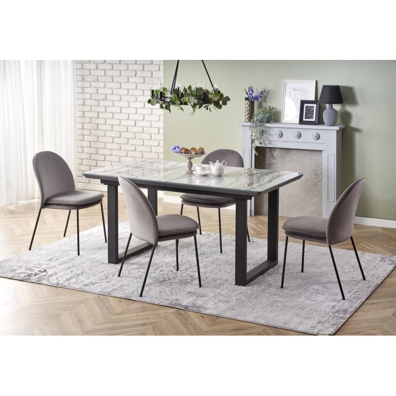 'MARLEY Extendable Table Top - White Marble / Ash Grey, Legs - Black' 'MARLEY Extendable Table Top - White Marble / Ash Grey, Legs - Black'