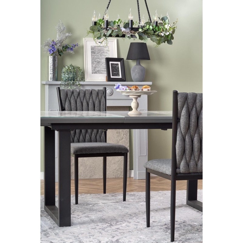'MARLEY Extendable Table Top - White Marble / Ash Grey, Legs - Black' 'MARLEY Extendable Table Top - White Marble / Ash Grey, Legs - Black'