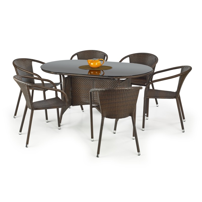 'MASTER Garden Table, Color: Glass - Black, Rattan - Dark Brown'