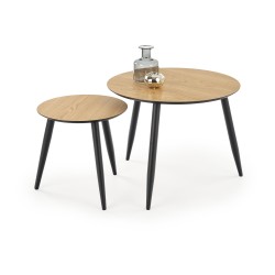 'MENTONA Set of 2 Tabletop Benches - Golden Oak, Legs - Black'