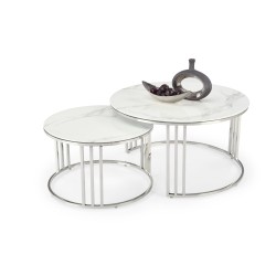 'MERCURY 2 set of 2 benches, frame - silver, glass - white marble'