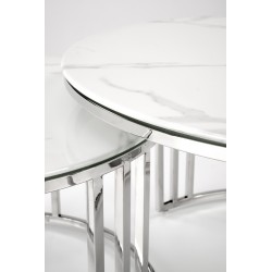 'MERCURY 2 set of 2 benches, frame - silver, glass - white marble' 'MERCURY 2 set of 2 benches, frame - silver, glass - white marble'