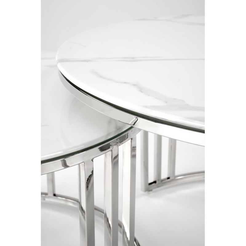 'MERCURY 2 set of 2 benches, frame - silver, glass - white marble' 'MERCURY 2 set of 2 benches, frame - silver, glass - white marble'