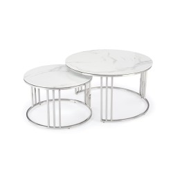 'MERCURY 2 set of 2 benches, frame - silver, glass - white marble' 'MERCURY 2 set of 2 benches, frame - silver, glass - white marble'