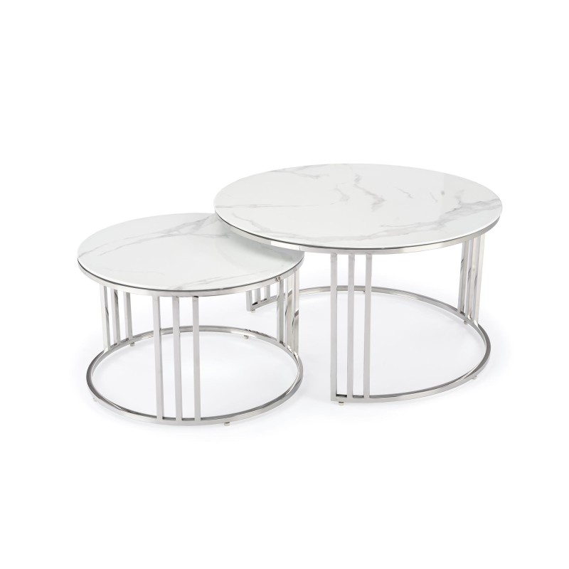 'MERCURY 2 set of 2 benches, frame - silver, glass - white marble' 'MERCURY 2 set of 2 benches, frame - silver, glass - white marble'
