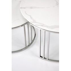 'MERCURY 2 set of 2 benches, frame - silver, glass - white marble' 'MERCURY 2 set of 2 benches, frame - silver, glass - white marble'