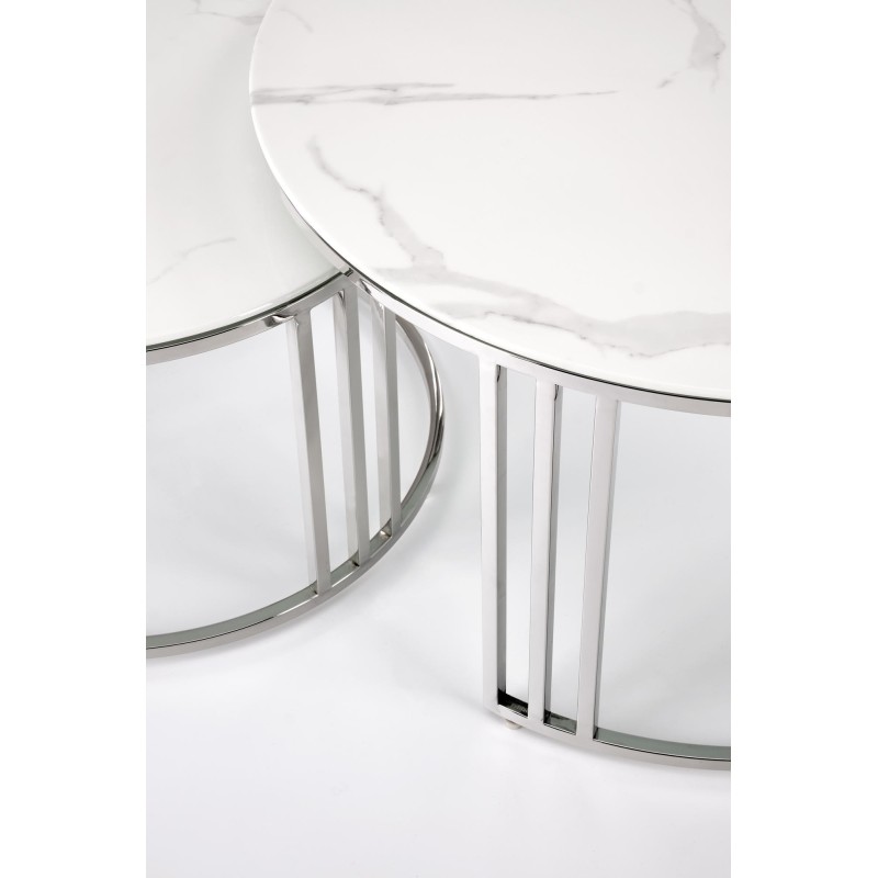 'MERCURY 2 set of 2 benches, frame - silver, glass - white marble' 'MERCURY 2 set of 2 benches, frame - silver, glass - white marble'
