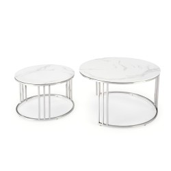'MERCURY 2 set of 2 benches, frame - silver, glass - white marble' 'MERCURY 2 set of 2 benches, frame - silver, glass - white marble'