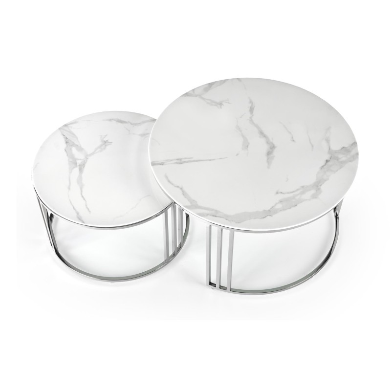 'MERCURY 2 set of 2 benches, frame - silver, glass - white marble' 'MERCURY 2 set of 2 benches, frame - silver, glass - white marble'